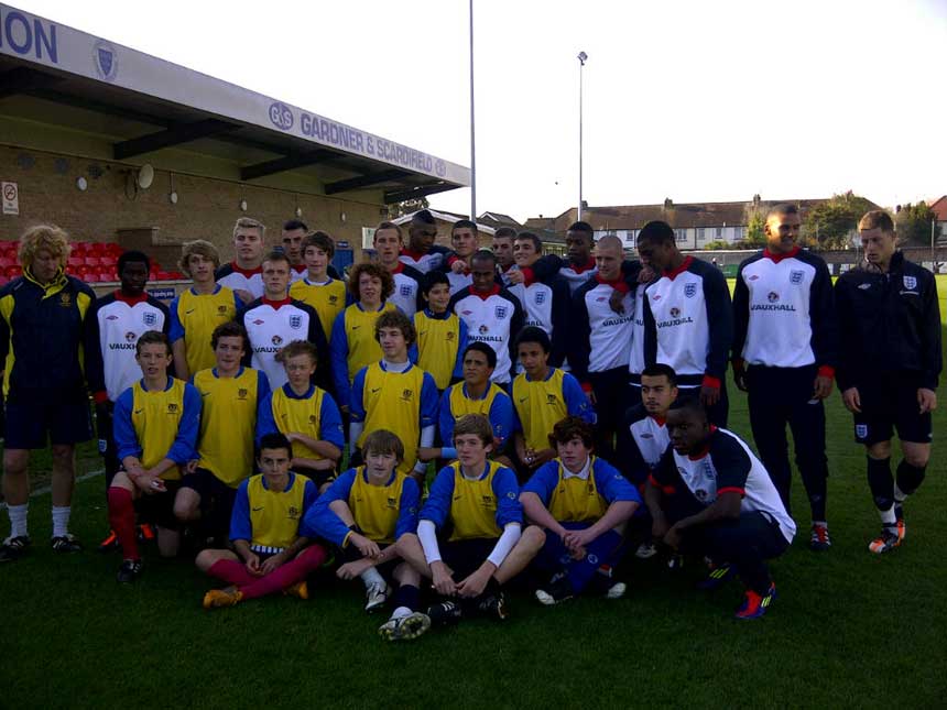 England U19s with pupils from Longhill School in Sussex.